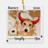 Naughty Nice Funny Dog Pet Foto Weihnachten Keramikornament (Vorderseite)