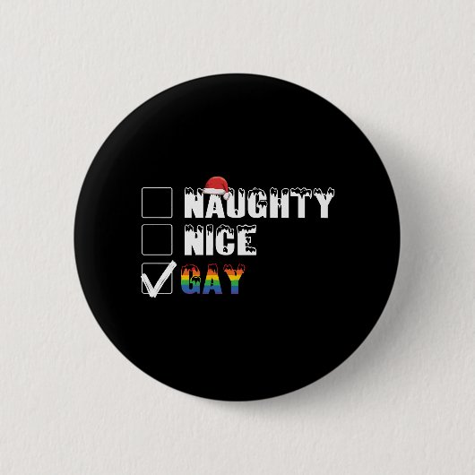 Naughty Nice Gay Rainbow Pride LGBT Weihnachtsgesc Button (Vorderseite)