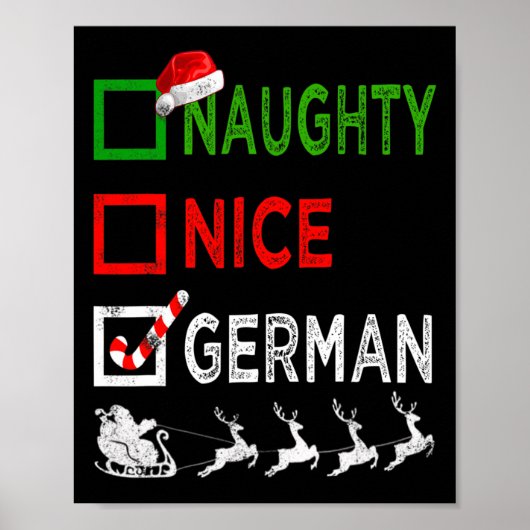 Naughty Nice German Christmas Pajamas Funny Santa Poster (Vorne)