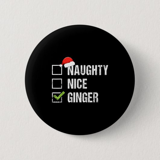 Naughty Nice Ginger Redhead Santa Hat Irish Christ Button (Vorderseite)