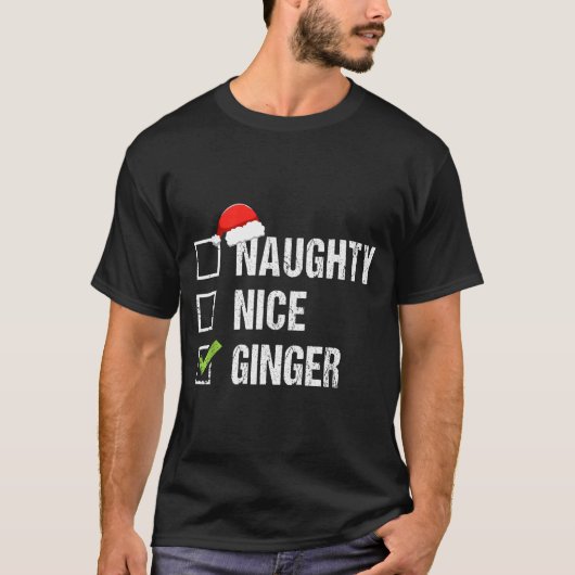 Naughty Nice Ginger Redhead Santa Hat Irish Christ T-Shirt (Vorderseite)