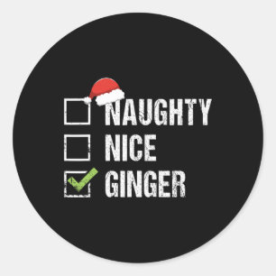 Naughty Nice Ginger Redhead Weihnachtsmannmütze Ir Runder Aufkleber