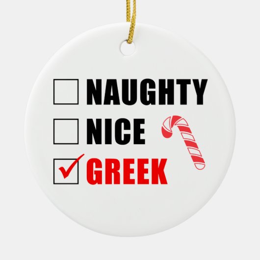 Naughty Nice Griechisch Candy Cane Keramik Ornamen Ornament (Vorne)