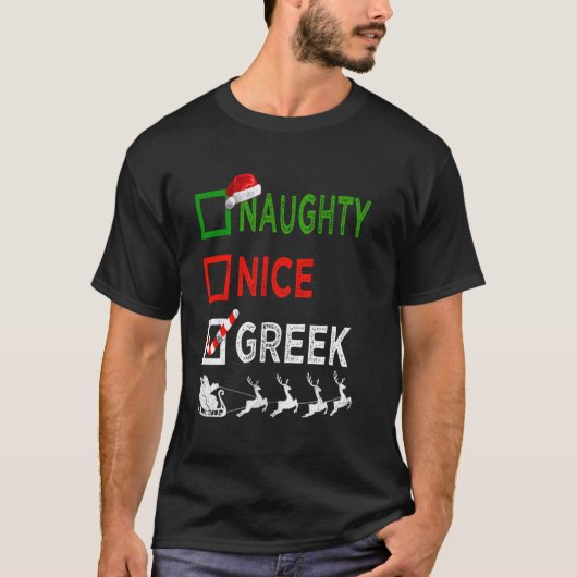 Naughty Nice griechischen Weihnachtspajamas Funny  T-Shirt (Vorderseite)