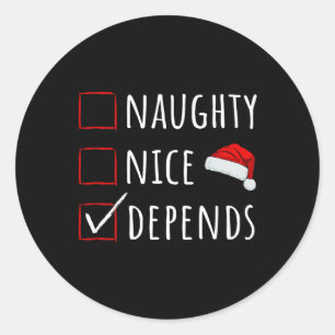 Naughty Nice hängt von der lustigen Weihnachtslist Runder Aufkleber