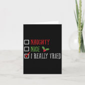 Naughty Nice I Really Tried Funny Christmas List  Karte (Vorderseite)