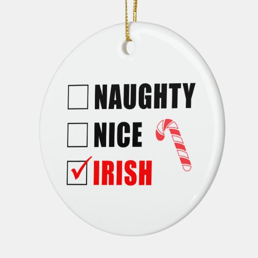 Naughty Nice Irish Candy Cane Ceramic Ornament (Links)