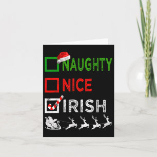Naughty Nice Irish Christmas Pajamas Funny Santa H Karte