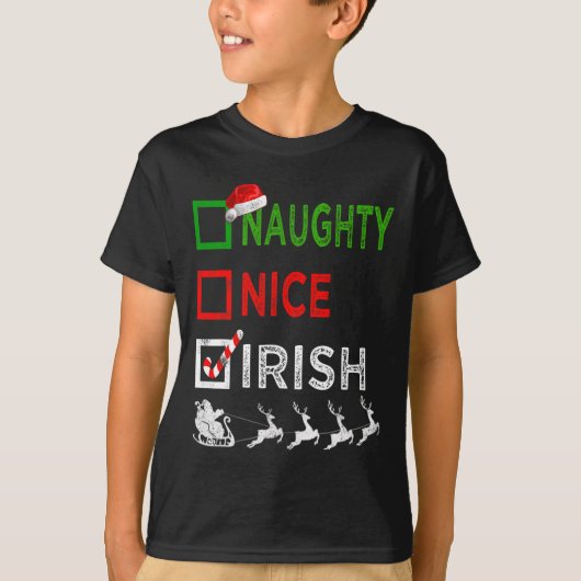 Naughty Nice Irish Christmas Pajamas Funny Santa H T-Shirt (Vorderseite)