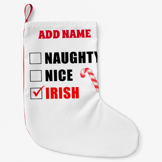 Naughty Nice Irish Personalisiert Kleiner Weihnachtsstrumpf (Vorderseite)
