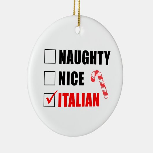 Naughty Nice Italian Candy Cane Ceramic Ornament (Rechts)