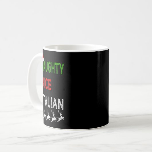 Naughty Nice Italian Christmas Pajamas Funny Santa Kaffeetasse (Vorderseite Links)