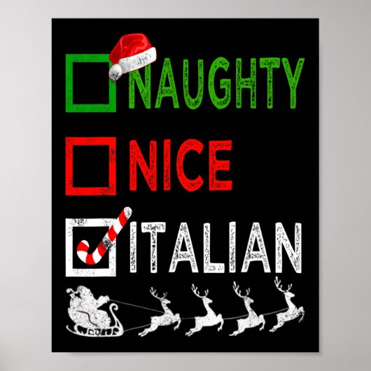 Naughty Nice Italian Christmas Pajamas Funny Santa Poster (Vorne)