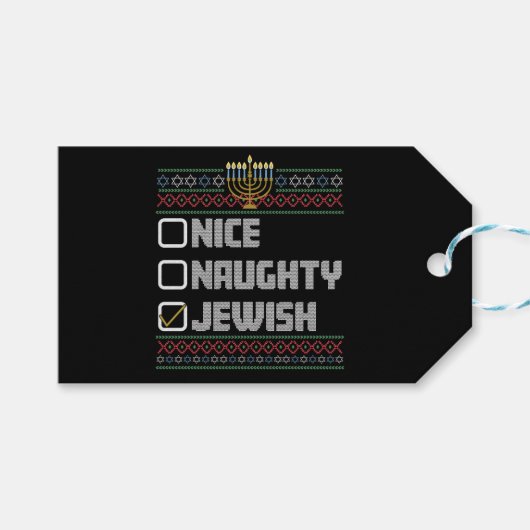 Naughty Nice Jewish Santa Ugly Christmas Hanukkah Geschenkanhänger (Vorderseite (Horizontal))