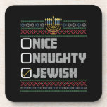 Naughty Nice Jewish Santa Ugly Christmas Hanukkah Getränkeuntersetzer<br><div class="desc">Naughty Nice Jewish Santa Ugly Christmas Hanukkah</div>