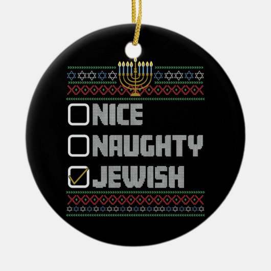 Naughty Nice Jewish Santa Ugly Christmas Hanukkah Keramik Ornament (Vorne)
