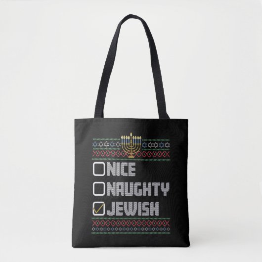Naughty Nice Jewish Santa Ugly Christmas Hanukkah Tasche (Vorderseite)