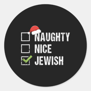 Naughty Nice Juwish Santa Juw Weihnachtsgeschenk H Runder Aufkleber