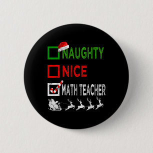 Naughty Nice Mathe Teacher Christmas Pajamas Funny Button