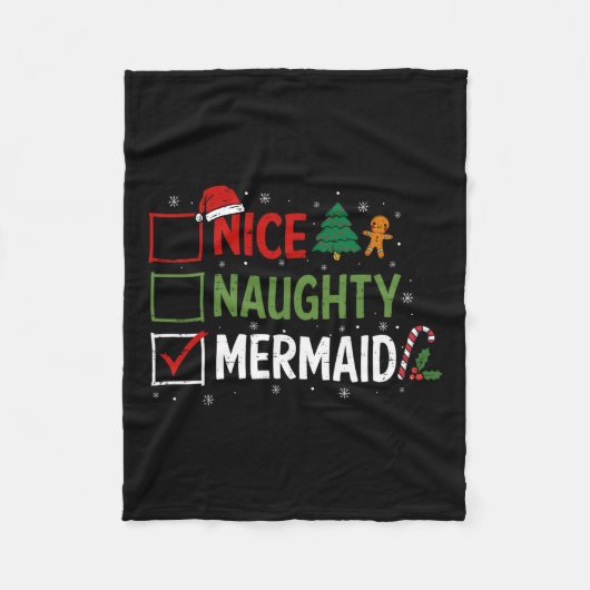 Naughty Nice Mermaid Christmas Pajamas Santa Claus Fleecedecke (Vorderseite)