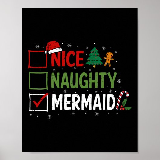Naughty Nice Mermaid Christmas Pajamas Santa Claus Poster (Vorne)
