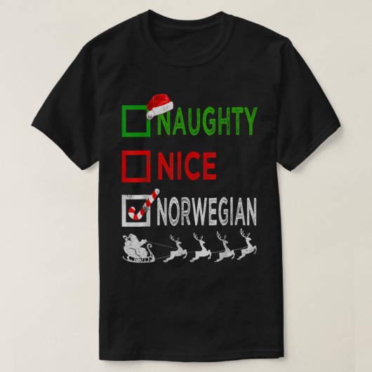 Naughty Nice Norwegian Christmas Pajamas Funny San T-Shirt (Design vorne)