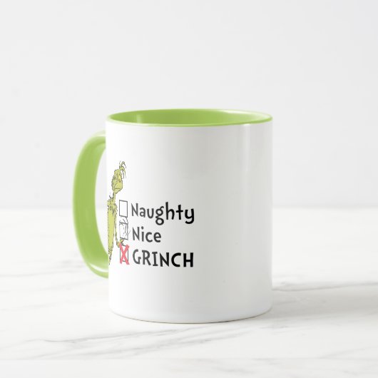 Naughty, Nice oder Grinch Tasse (Vorderseite Links)