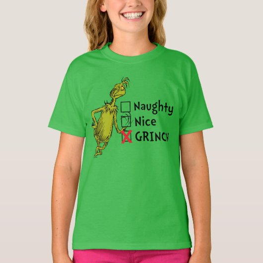 Naughty, Nice oder Grinch Zitat T-Shirt (Vorderseite)