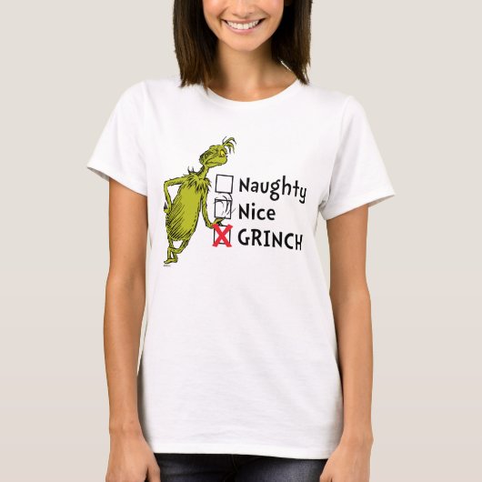 Naughty, Nice oder Grinch Zitat T-Shirt (Vorderseite)