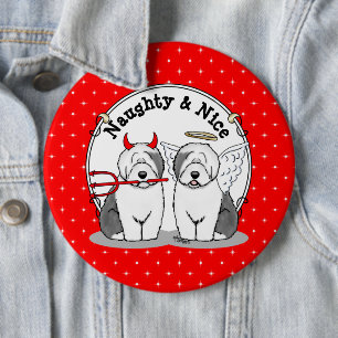 Naughty & Nice Old English Sheepdogs (Gray 1) Button