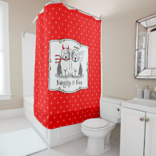 Naughty & Nice Old English Sheepdogs (Gray 1) Duschvorhang