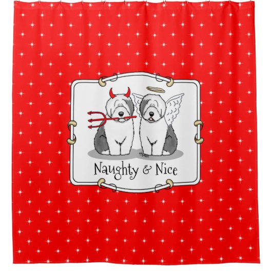 Naughty & Nice Old English Sheepdogs (Gray 1) Duschvorhang (Vorderseite)