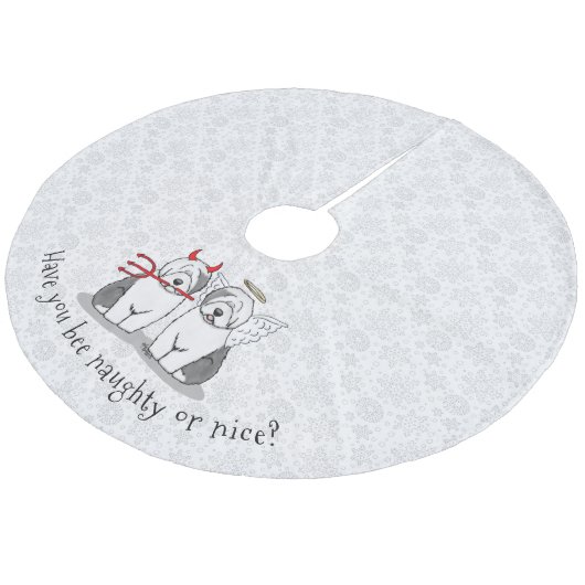 Naughty & Nice Old English Sheepdogs (Gray 1) Fleece Weihnachtsbaumdecke (Schrägansicht)