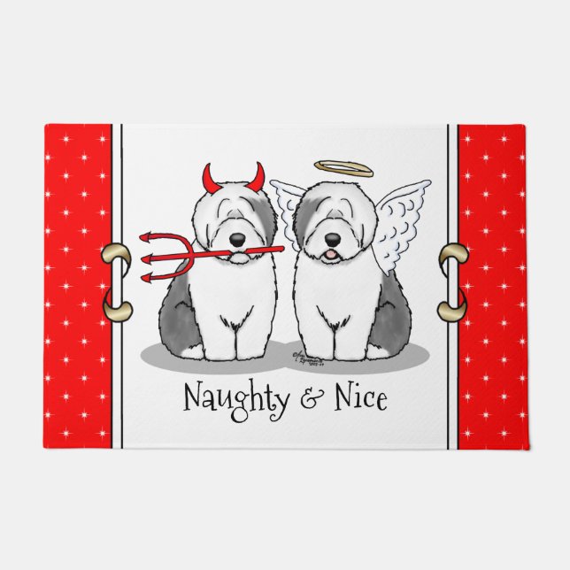 Naughty & Nice Old English Sheepdogs (Gray 1) Fußmatte (Vorderseite)