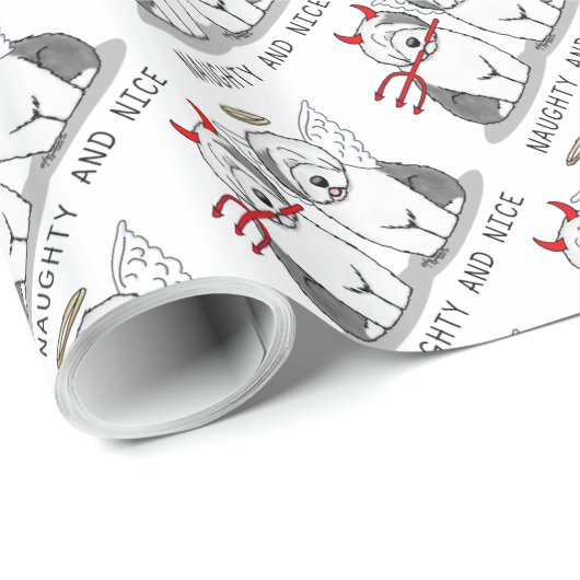 Naughty & Nice Old English Sheepdogs (Gray 1) Geschenkpapier (Rolleneckpunkt)