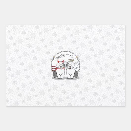 Naughty & Nice Old English Sheepdogs (Gray 1) Geschenkpapier Set (Vorderseite 2)