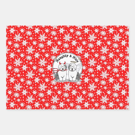 Naughty & Nice Old English Sheepdogs (Gray 1) Geschenkpapier Set (Vorderseite)