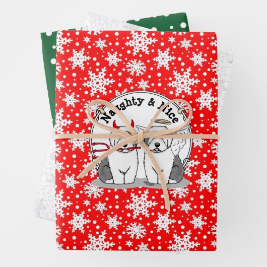 Naughty & Nice Old English Sheepdogs (Gray 1) Geschenkpapier Set (Beispiel)