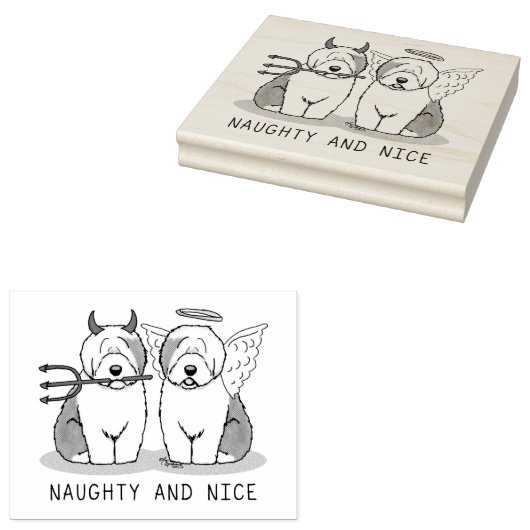 Naughty & Nice Old English Sheepdogs (Gray 1) Gummistempel (Stempel)