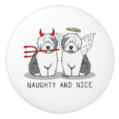 Naughty & Nice Old English Sheepdogs (Gray 1) Keramikknauf (Vorderseite)