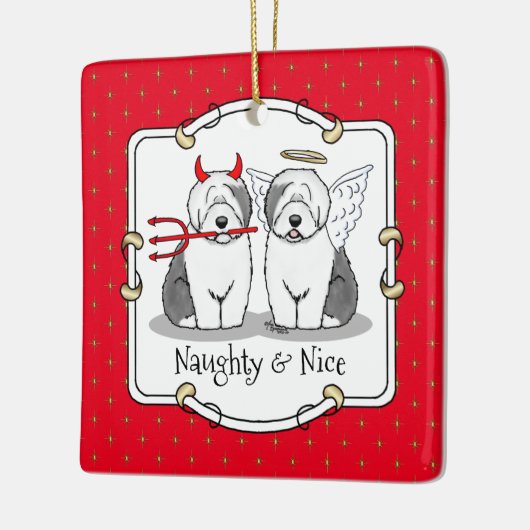 Naughty & Nice Old English Sheepdogs (Gray 1) Keramikornament (Links)
