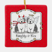 Naughty & Nice Old English Sheepdogs (Gray 1) Keramikornament (Vorderseite)