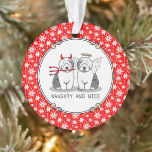 Naughty & Nice Old English Sheepdogs (Gray 1) Ornament