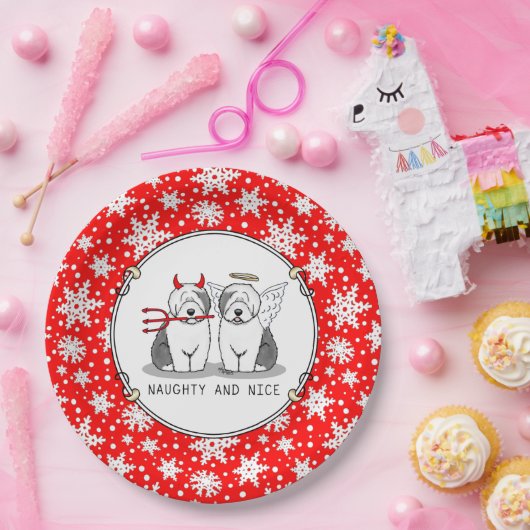 Naughty & Nice Old English Sheepdogs (Gray 1) Pappteller (Party)