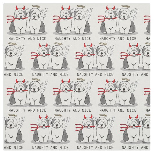 Naughty & Nice Old English Sheepdogs (Gray 1) Stoff (Muster)