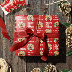 Naughty Nice Pawsome Christmas List, Dog Foto Geschenkpapier