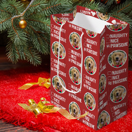 Naughty Nice Pawsome Christmas List, Dog Photo Mittlere Geschenktüte
