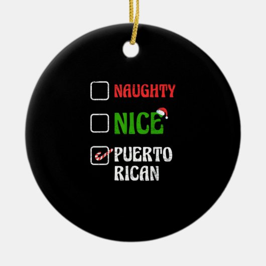 Naughty Nice Puertorican Santa Holiday Sweet Keramik Ornament (Vorne)