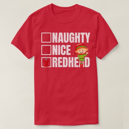 Naughty Nice Redhead Funny Christmas Elf T-Shirt (Design vorne)