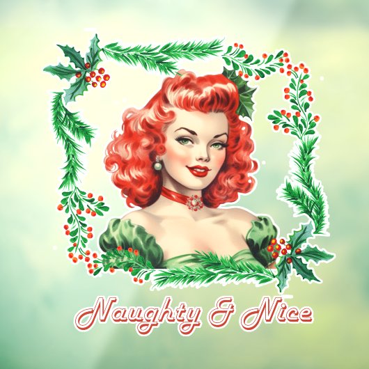 Naughty & Nice Retro Christmas Pinup Fensteraufkleber (Blatt 3)